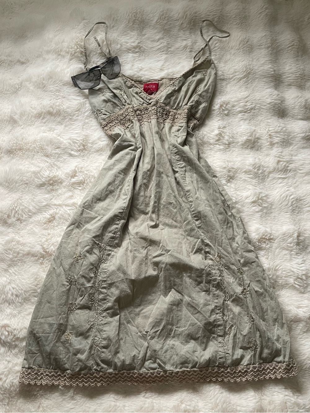 Vintage Nolita Sage Green Cottagecore Midi Dress